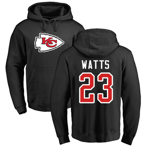Men Kansas City Chiefs #23 Watts Armani Black Name and Number Logo Pullover Hoodie